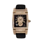 De Grisogono Instrumento UNO DF 6064 Automatic Rose Gold Diamond Bezel Galuchat Strap Black Diamond Dial - Image 3
