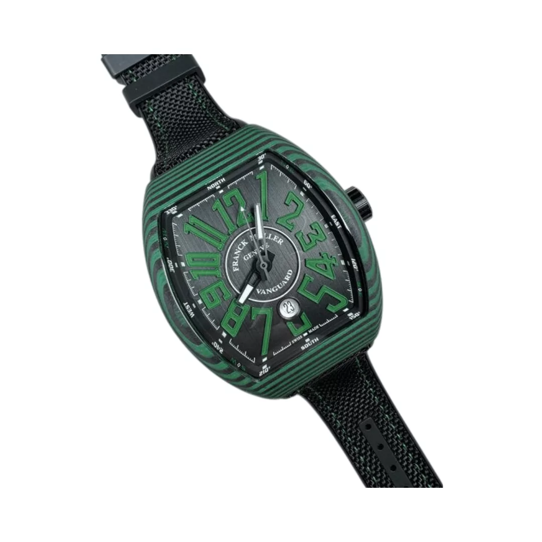 Franck-Muller-Vanguard-V-45-SC-DT-CARVR-NR.png Franck Muller Vanguard V 45 SC DT CARVR NR Green Numerals 45mm Black Dial Mens Watch - Image 1
