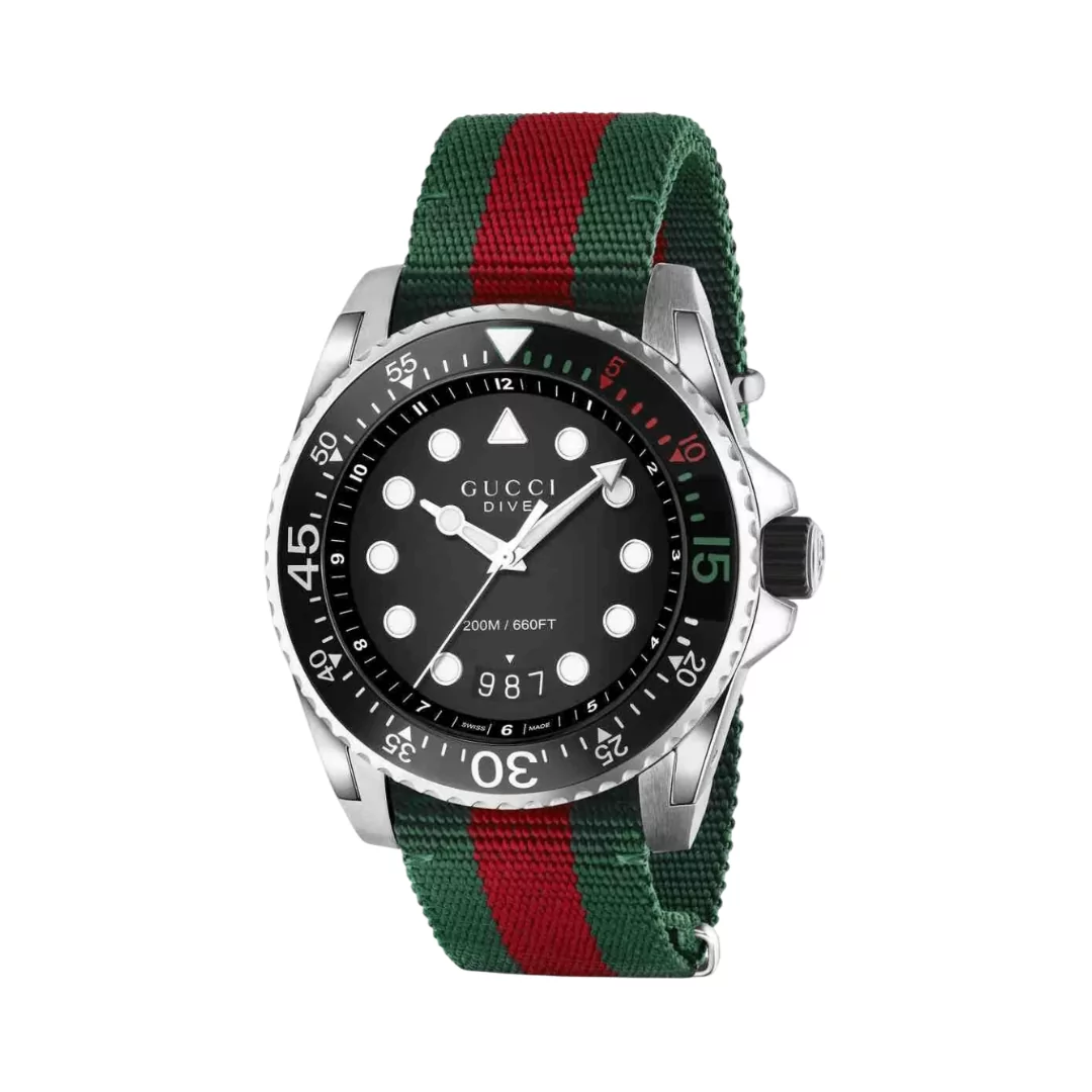 Gucci-Dive-Quartz-YA136209A.png Gucci Dive Quartz YA136209A 45mm Black Dial Mens Watch - Image 1