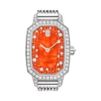 Harry Winston Emerald EMEQHM18WW021 18K White Gold Quartz 24mm MOP Orange Diamond Dial Womens Watch - Image 3
