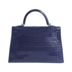 Hermes Kelly 28 Blue Encre Shiny Croco Palladium HW Handbag - Image 2