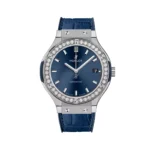 Hublot Classic Fusion 565.NX.7170.RX.1204 Automatic Blue Titanium Diamonds 38mm Ladies Watch