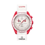 Omega X Swatch Mission To Mars So33R100 Moonswatch Red Bioceramic 42Mm White Straps Unisex Watch