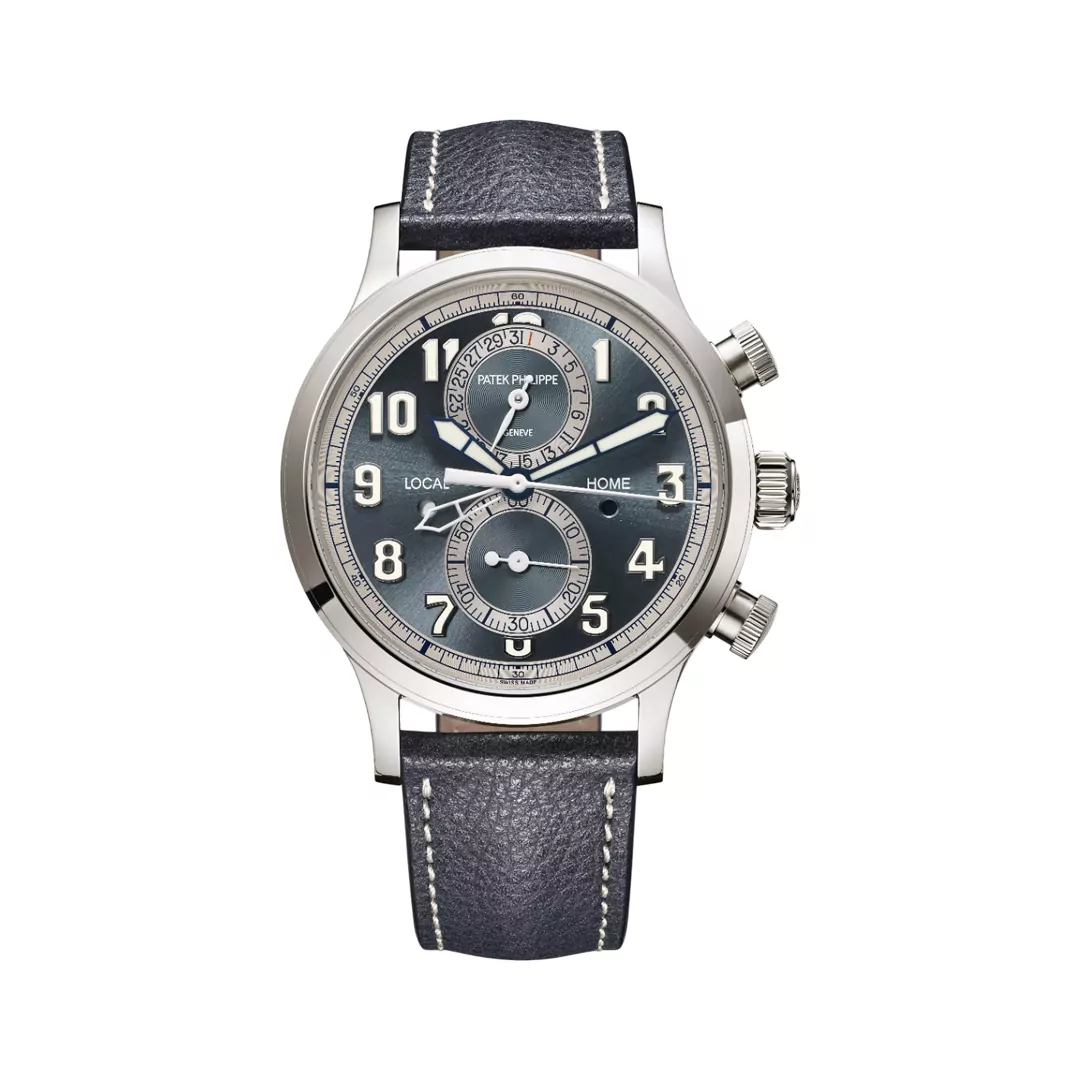 Patek-Philippe-Calatrava-Pilot-Travel-Time-5924G-001.jpg Patek Philippe Calatrava Pilot Travel Time 5924G-001 Flyback Chronograph White Gold Blue Dial 42mm Men’s Watch - Image 1