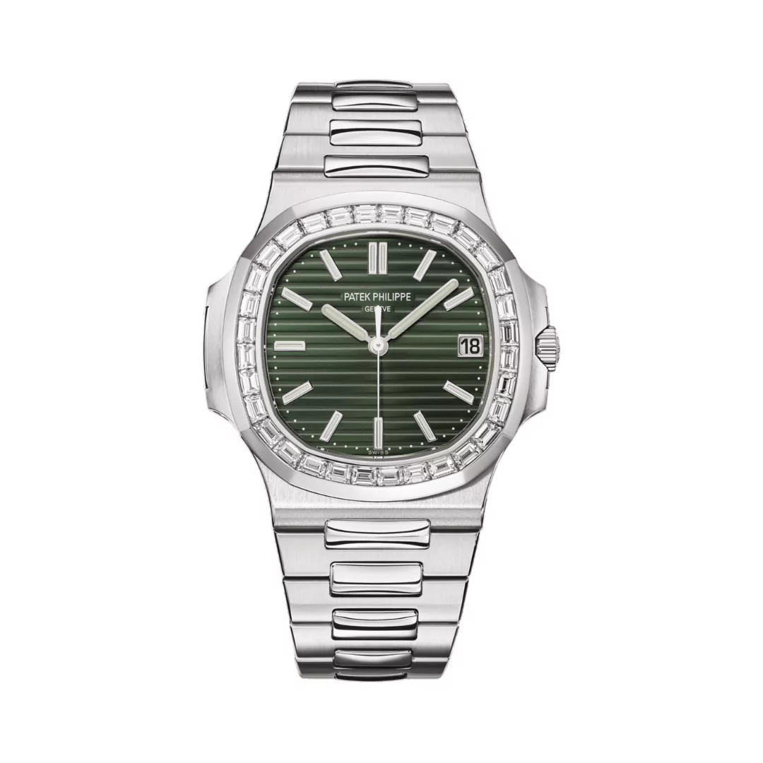 Patek-Philippe-Nautilus-57111300A-001.png Patek Philippe Nautilus 5711/1300A-001 Baguette-Cut Bezel 40mm Olive Green Index Dial Mens Watch - Image 1