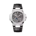 Patek Philippe Nautilus 5712G-001 Slate Gray Indices Moon Phase 18K White Gold Black Matted Leather Straps
