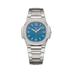Patek Philippe Nautilus 7010/1G-013 White Gold Azure Blue Dial Diamond Bezel 32mm Ladies Watch