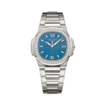 Patek Philippe Nautilus 7010/1G-013 White Gold Azure Blue Dial Diamond Bezel 32mm Ladies Watch