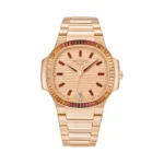 Patek Philippe Nautilus 7118/1300R Rose-Gilt Waves Baguette Paved Bezel 18K Rose Gold