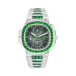 Patek Philippe Nautilus Travel Time 5990/1423G Green Diamond Baguettes Black Dial Mens Watch