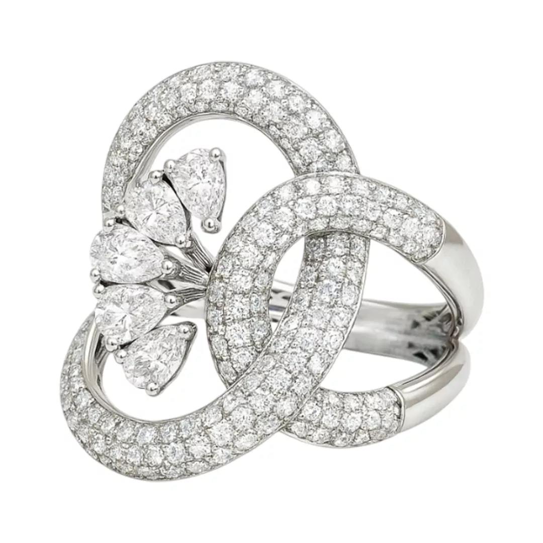 ROUND-PEAR-RING-HRD-F-G-VVS-VS.jpg ROUND-PEAR RING-HRD-F-G/VVS-VS 1.76 CTS- A31R,Total Wt -6.52gm - Image 1