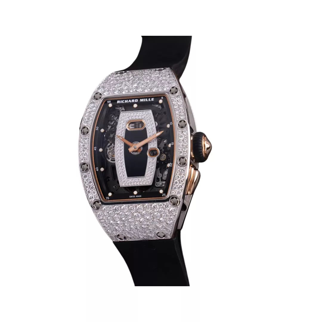 Richard-Mille-RM-037-WG.jpg Richard Mille RM 037 WG Onyx And Diamond Dial 34.40mm 18K White Gold Black Rubber Straps Ladies Watch - Image 1