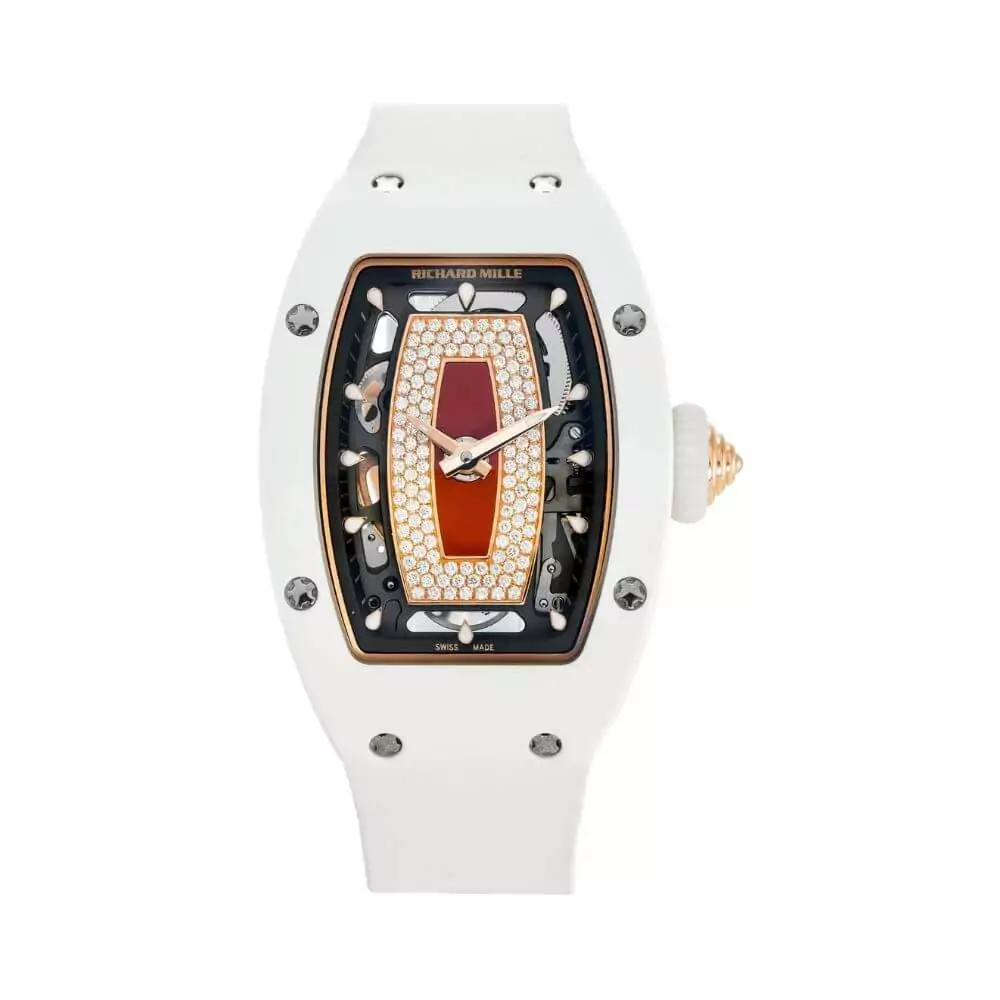 Richard-Mille-Rm07-01-Rg-Atz.jpg (1) Richard Mille Rm07-01 Rg-Atz Diamond Set White Ceramic Case Red Jasper Dial - Image 1
