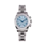 Rolex Cosmograph Daytona 126576TBR Platinum Baguette Bezel 40mm Blue Arabic Dial Men’s Watch