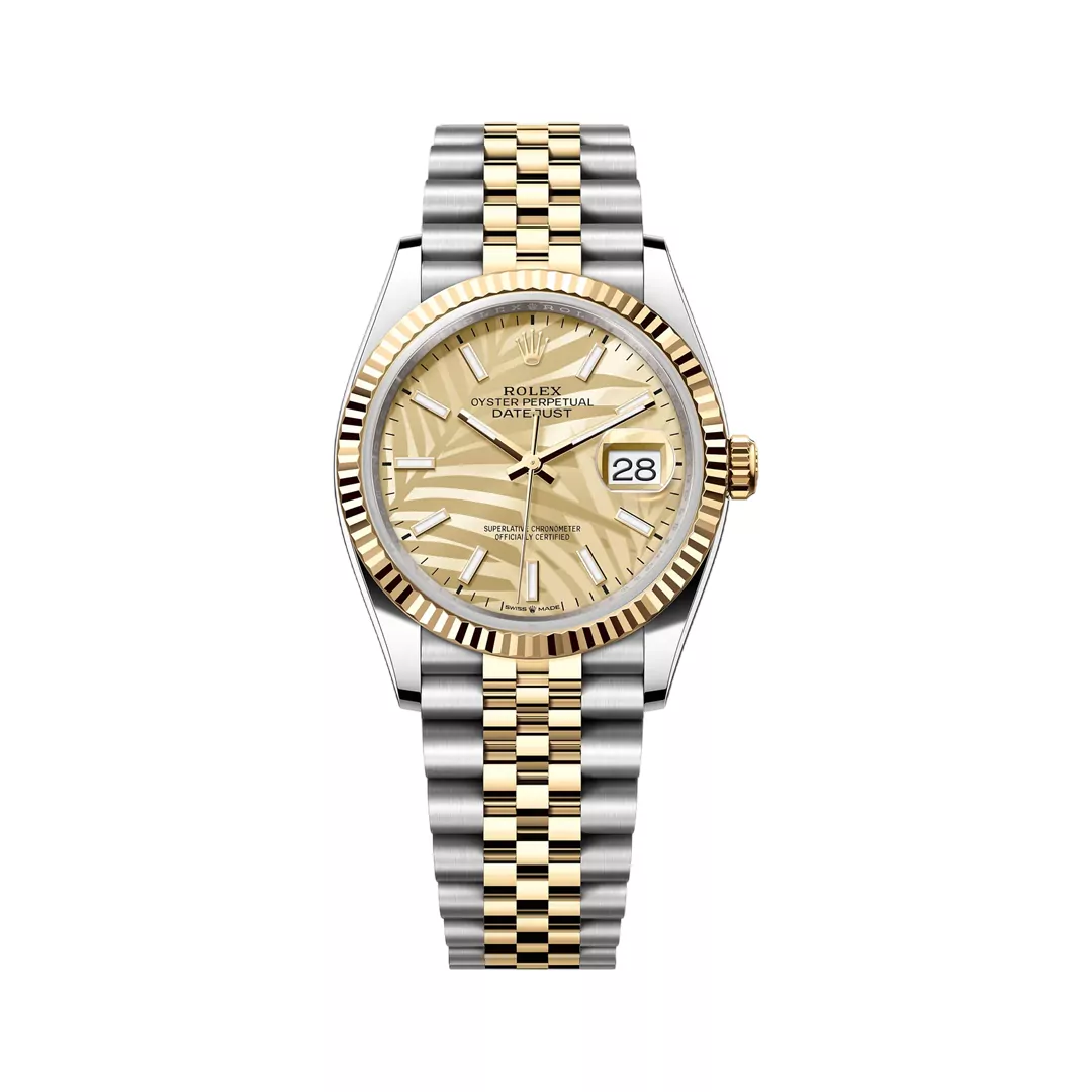 Rolex-Datejust-126233-0037.jpg Rolex Datejust 126233-0037 Steel & Yellow Gold 36mm Champagne Palm Motif Dial Ladies Watch - Image 1