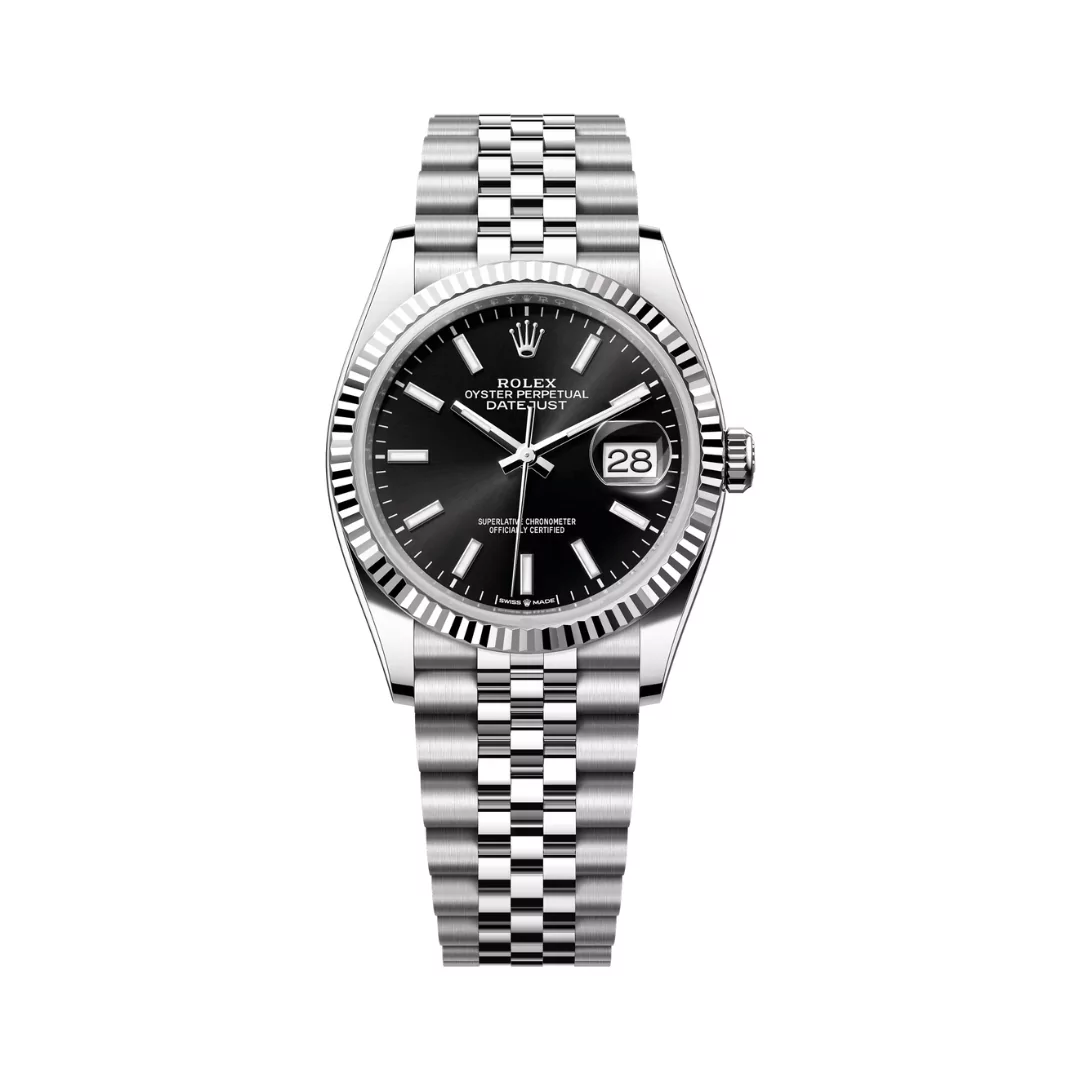 Rolex-Datejust-126234-0015-Oystersteel.png Rolex Datejust 126234-0015 Oystersteel White Gold Black Index Dial 36 Unisex Watch - Image 1
