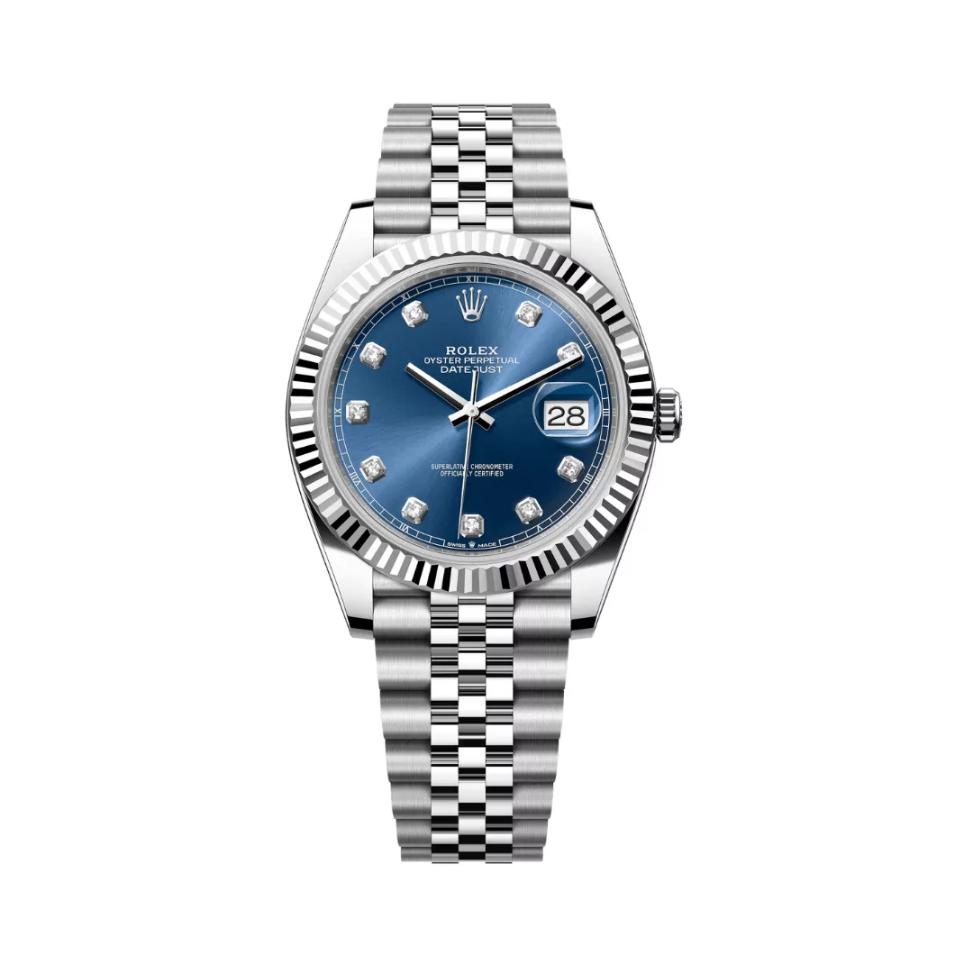Rolex-Datejust-126334-0016-Oystersteel.png Rolex Datejust 126334-0016 Oystersteel Fluted Bezel Blue Diamond Dial 41mm Blue Diamond Dial Jubilee Bracelet Men’s Watch - Image 1