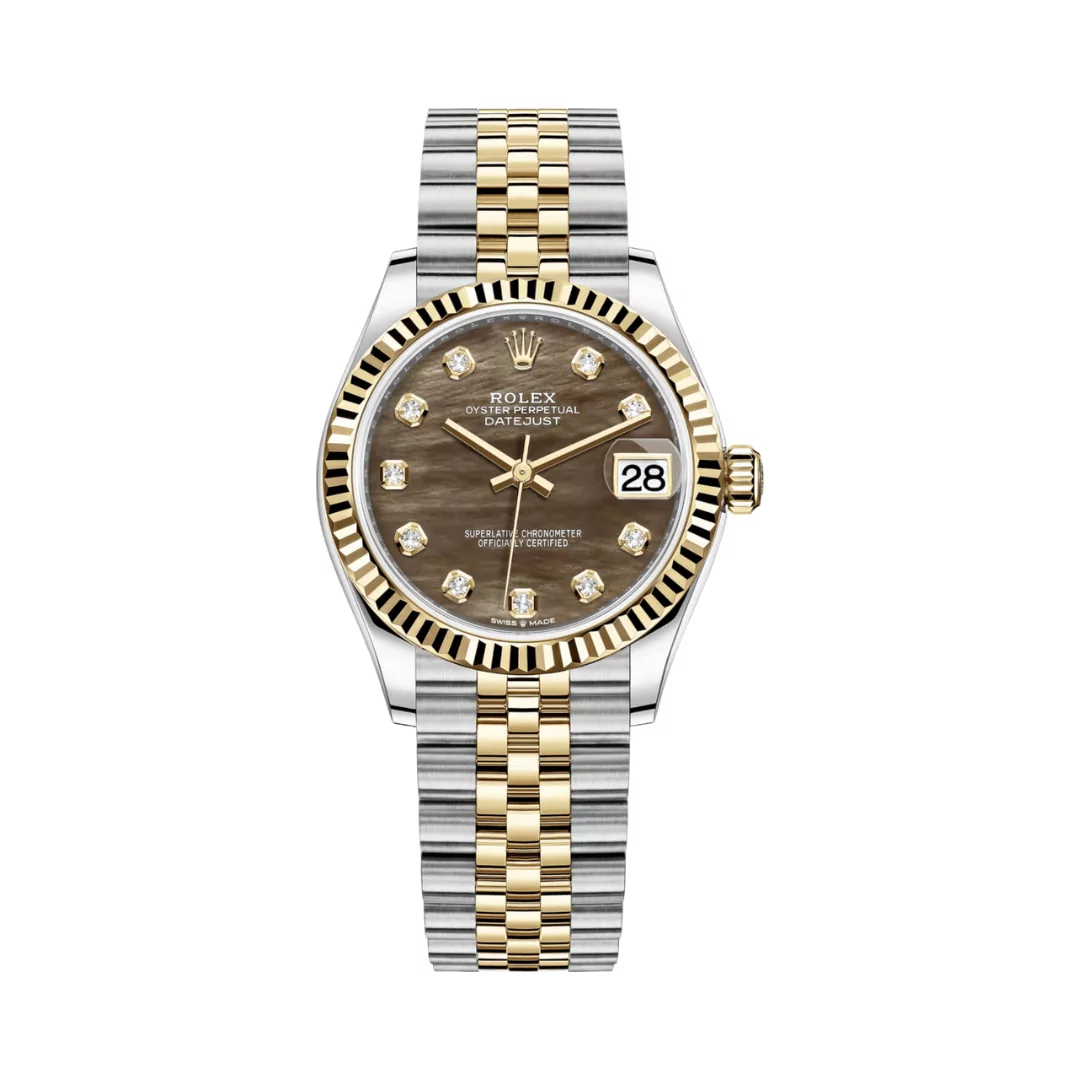 Rolex-Datejust-278273-DKMDJ.png Rolex Datejust 278273 DKMDJ Dark 18K Yellow Gold And Steel 31mm MOP Diamonds Dial Womens Watch - Image 1