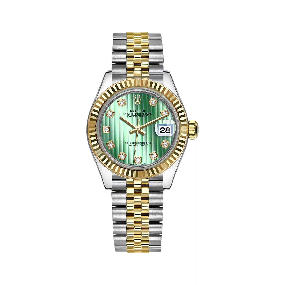 Rolex-Datejust-279173-MGDJ.jpg (1) Rolex Datejust 279173 MGDJ Steel & Yellow Gold 28mm Mint Green Diamond Dial Ladies Watch - Image 1