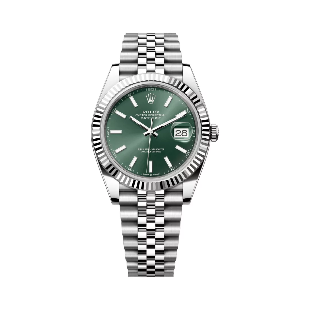 Rolex-Datejust-Oystersteel-m126334-0028.png Rolex Datejust 41 Oyster Perpetual 126334-0028 White Gold 41mm Mint Green Dial Mens Watch - Image 1