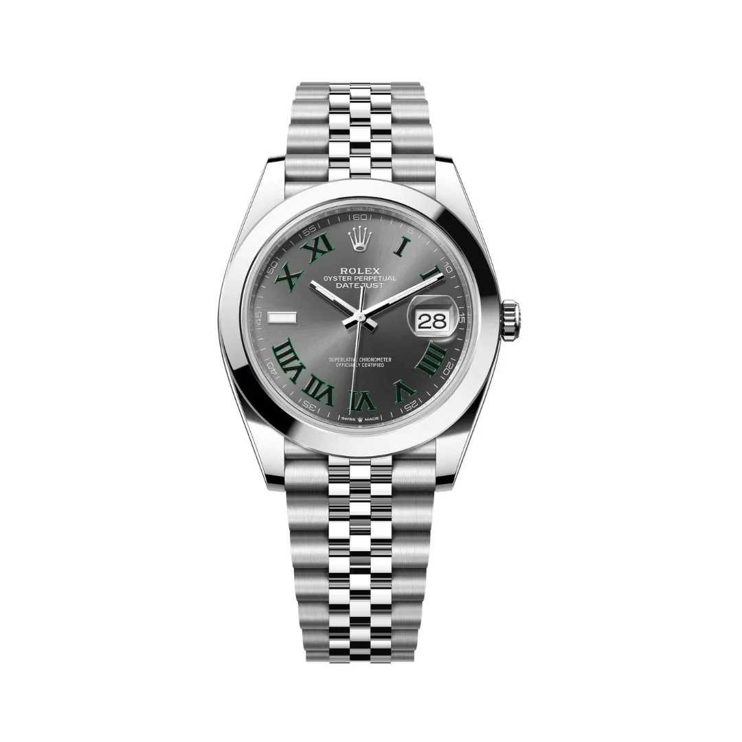 Rolex-Datejust-m126300-0014.png Rolex Datejust m126300-0014 Oyster Perpetual 41Mm Green Roman Numerals Slate Grey Dial Men’s Watch - Image 1
