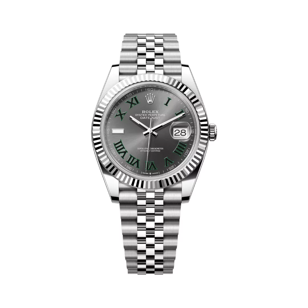 Rolex-Datejust-m126334-0022-Wimbledon.png Rolex Datejust m126334-0022 Wimbledon White Gold Slate Grey Roman Dial 41mm Mens Watch - Image 1