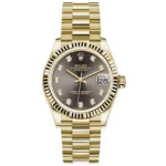 Rolex Datejust M278278-0036 Fluted Bezel Yellow Gold Dark Grey Diamond