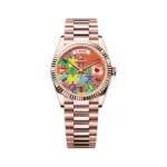 Rolex Day Date 36 128235-0063 Rose Gold Presidential Bracelet Emoji Puzzle Dial 36mm Unisex Watch