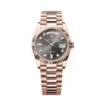 Rolex Day-Date 36 President 128235-0050 18K Everose Gold Fluted Bezel 36mm Slate Gray Dial Ladies Watch