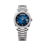 Rolex Day-Date 40 228349RBR-0045 White Gold Diamond-set Bezel President Bracelet 40mm Blue Ombré Dial Unisex Watch