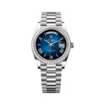 Rolex Day-Date 40 228349RBR-0045 White Gold Diamond-set Bezel President Bracelet 40mm Blue Ombré Dial Unisex Watch