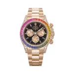 Rolex Daytona 116598RBOW Rainbow Yellow Gold Sapphire Bezel Black Dial