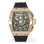 Richard Mille Rm 011 Ao Rg Ivory Felipe Massa Annual Calendar Flyback Chronograph 50Mm 18K Rose Gold Black Rubber Straps Men’S Watch