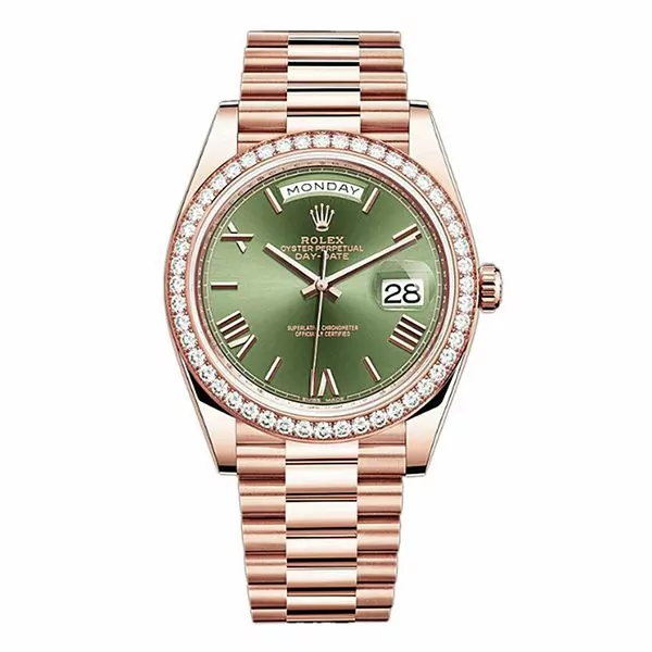 Screenshot-2022-04-10-121052.jpg (1) Rolex Day-Date 228345RBR OGRP 18K Everose Gold Diamond Bezel 40mm Olive Green Roman Dial Men’s Watch - Image 1