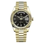 Rolex Day-Date 228238-0007 BKDMIP 40mm 18kt Yellow Gold in Black Diagonal Motif Stick Dial Men’S Watch