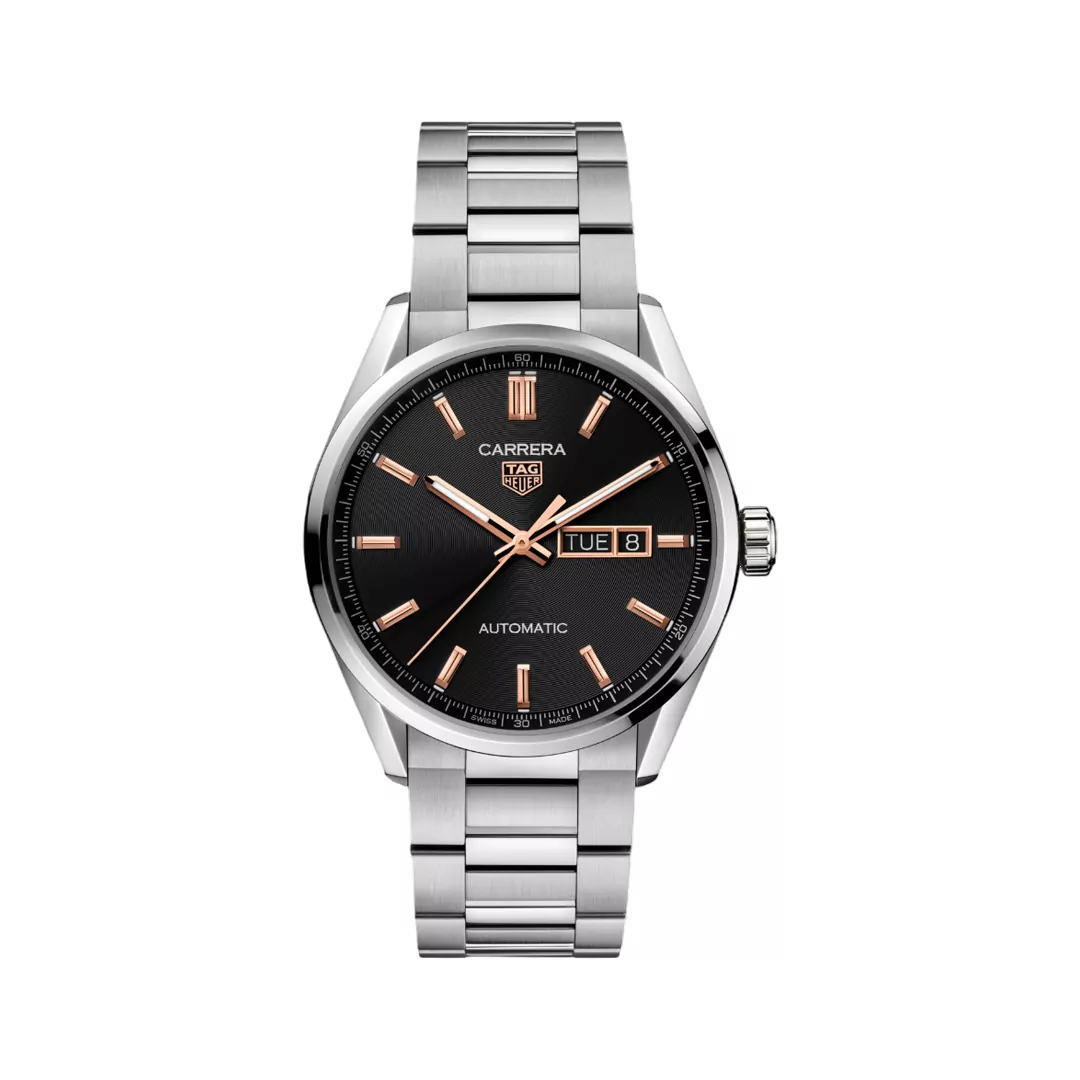 Tag-Heuer-Carrera-WBN2013.BA0640.jpg Tag Heuer Carrera WBN2013.BA0640 Day-Date Stainless Steel Black Dial 41mm Men’s Watch - Image 1