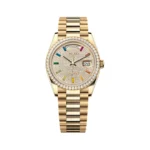 Rolex Day-Date Diamond Bezel 128348RBR-0030 Diamond-Paved Yellow Gold 36mm Women’s Watch