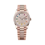 Rolex Day-Date Diamond Bezel 128345RBR-0042 Diamond-Paved Everose Gold 36mm Women’s Watch