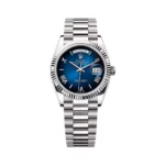 Rolex Day-Date 128239-0063 Roman Numerals Blue Ombre Dial White Gold 36mm Women’s Watch