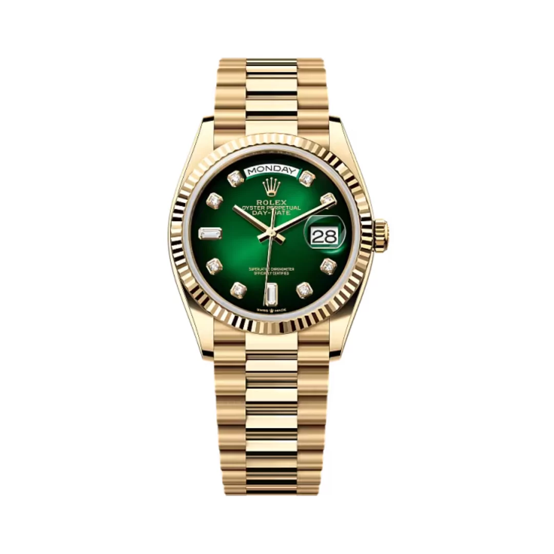 Untitled-design-2025-06-25T204527.085.png Rolex Day-Date 128238-0069 Green Ombre Yellow Gold 36mm Women’s Watch - Image 1