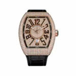 Franck Muller Vanguard V 45 Sc Dt D Cd 5N Nr Diamond Fave 53.7Mm Automatic Rose Gold Black Leather Strap Men’S Watch