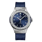 Hublot Classic Fusion 565.NX.7170.LR.1204.SDQ15 Blue Titanium Diamonds Bezel 38mm Ladies Watch